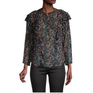 VERONICA BEARD Aneri Floral Silk Blouse in Black Multi NWT Size 2